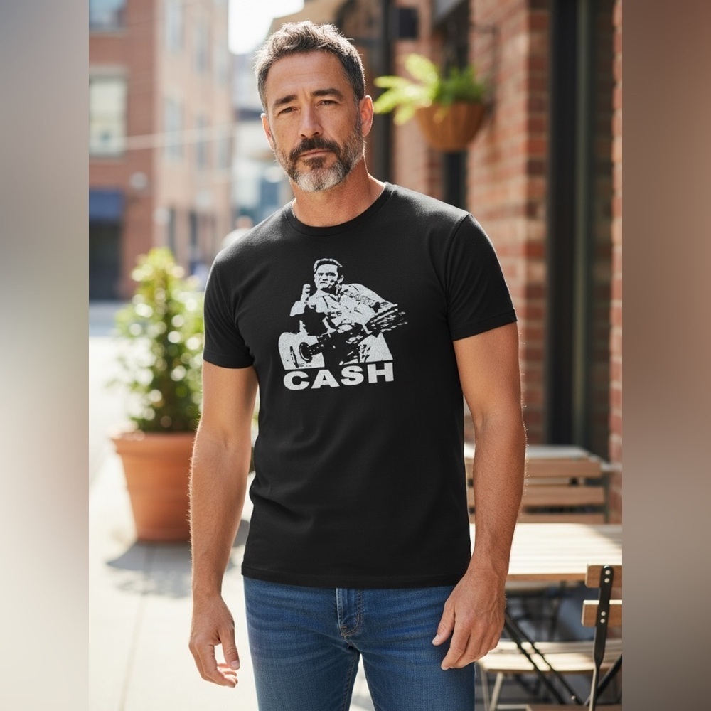 Johnny Cash Black Short Sleeve T-Shirt โFlippinโ The Birdโ-Size Large